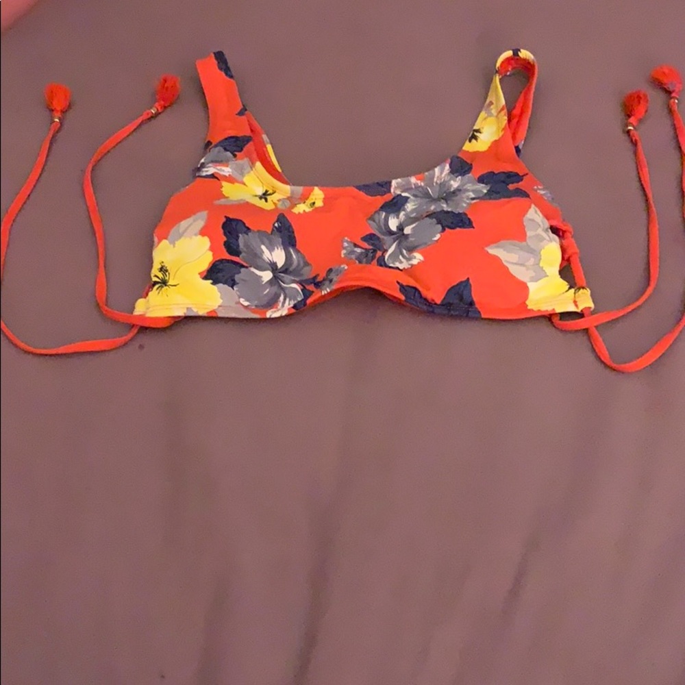 Red Floral Top Piece Bathing Suit